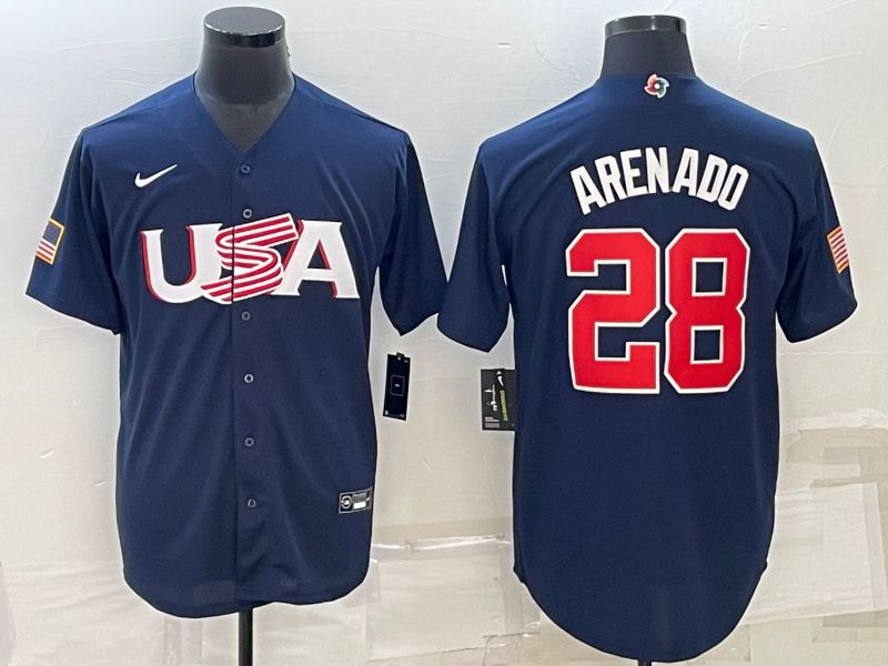 Men 2023 World Cub USA #28 Arenado Blue Nike MLB Jersey4